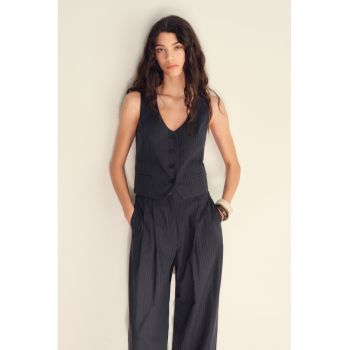 Vesta crop din amestec de in cu buzunare cu refilet