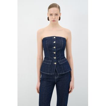 Bluza de denim cu nasturi - fara maneci