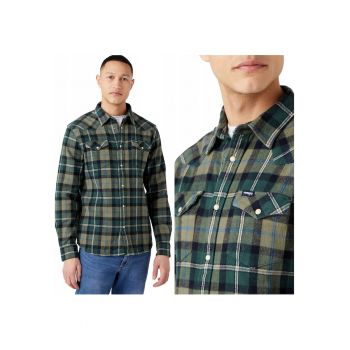 Camasa Barbati -  Western Shirt - Regular Fit - 2 Buzunare - Capse - Confortabila - 100% Bumbac - Design Clasic - Marimea 4XL - Verde