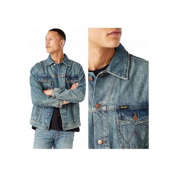 Jacheta Barbati -  Anti Fit Jacket - Loose Fit - Nasturi - 100% Bumbac - 4 Buzunare - Confortabila - Ideala Pentru Zile Mai Racoroase - Marimea M - Albastru Jeans