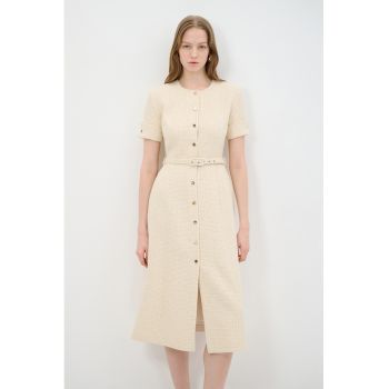 Rochie-camasa midi cu o curea in talie