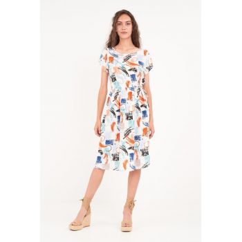 - Rochie dama cu imprimeu (Culoare: WHITE - Marime: S/36)