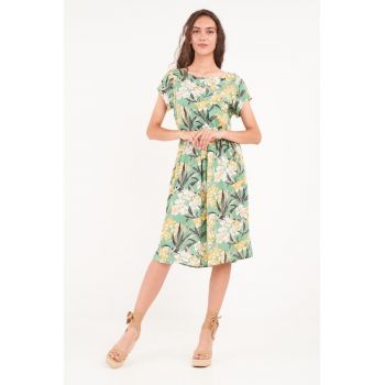 - Rochie dama cu imprimeu floral (Culoare: JUNGLE GREEN - Marime: XL/42)