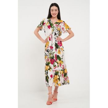 - Rochie dama cu imprimeu floral (Culoare: WHITE - Marime: L/40)