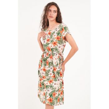 - Rochie dama cu imprimeu floral (Marime: M/38 - Culoare: CHAMPAGNE BEIGE)