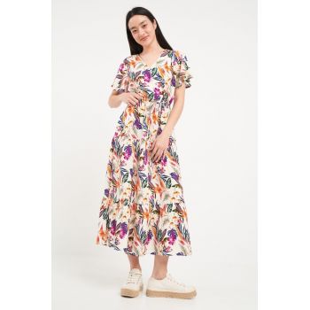 - Rochie dama cu imprimeu floral (Marime: XL/42 - Culoare: ORANGE CREAM)