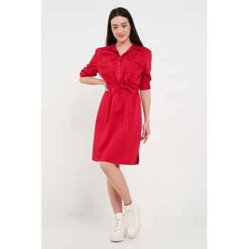 - Rochie dama tip camasa (Culoare: RED - Marime: XS/34)
