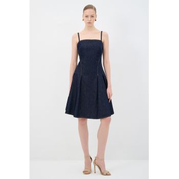 Rochie evazata din denim cu bretele ajustabile