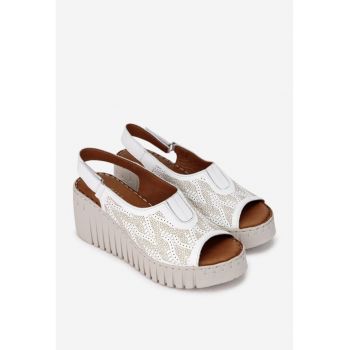 Sandale dama din piele alba cu model