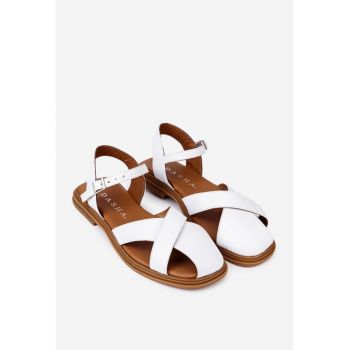 Sandale dama din piele naturala alba cu decupaje