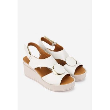 Sandale dama din piele naturala crem