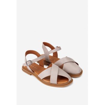 Sandale dama din piele naturala taupe cu decupaje