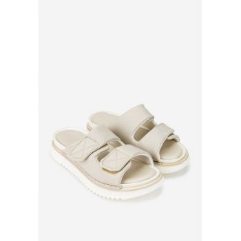 Sandale dama gri din piele texturata model stil papuc
