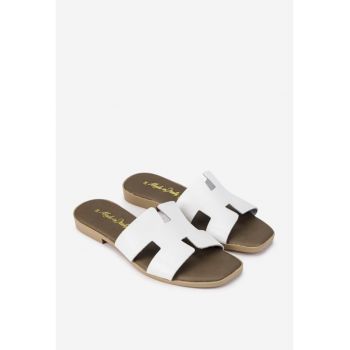Sandale tip papuc dama din piele naturala alba