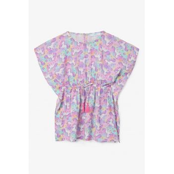 Rochie de plaja cu snur si imprimeu unicorn