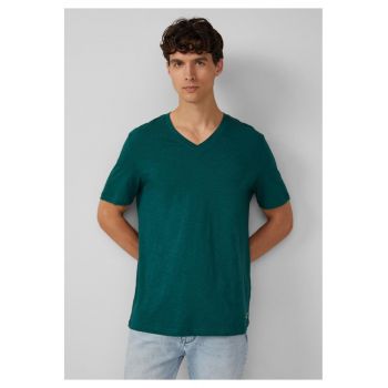 Tricou barbati cu decolteu in V - Regular fit - din bumbac - Verde inchis